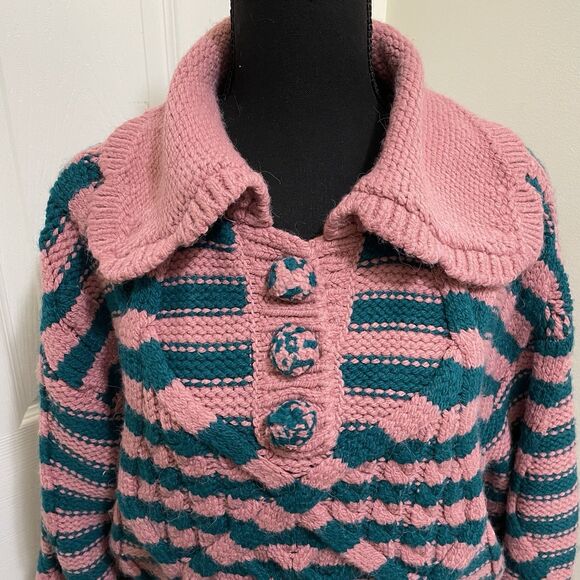 ZARA Striped Cable Knit Sweater Cropped Pink Teal Soft Women's Small S Retro - Picture 5 of 9